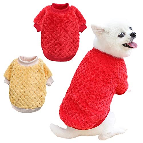 2 Stück Haustier Katze Hund Pullover Fleece Warm Hundepullover Winter Warmer Haustier Sweater Koralle Fleece Hund Pullover Haustier Supplies Niedlicher Katze Outfit (L, Rot/Khaki) von Kunyeah