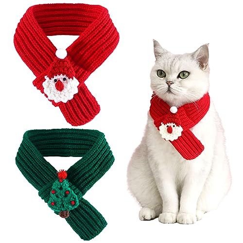 2 Stücke Weihnachten Haustier Schal Gestrickt Haustier Kragen Winter Katze Halswärmer Solide Haustier Schal Welpen Katze Kostüm Zubehör Mini Strickschal für kleine bis mittelgroße Haustiere (Solid - von Kunyeah