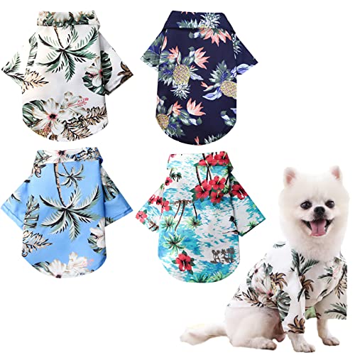 4 Stück Haustier Sommer Shirts Blumenmuster Welpen Kleidung Haustier Kleidung Strand Hundebekleidung Katzen Outfit Hemd Haustier Coole Kleidung für kleine bis mittelgroße Haustiere (XX-Large) von Kunyeah