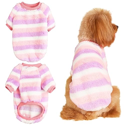 Gestreifte Hundekleidung Bunter Fleece Haustier Pullover Winter Warme Welpenkleidung Weiche Katzenjacke Bequemes Haustier Outfit für kleine bis mittlere Hunde von Kunyeah