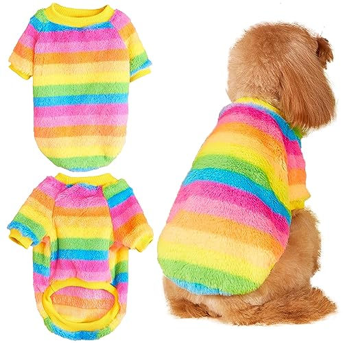 Gestreifte Hundekleidung Bunter Fleece Haustier Pullover Winter Warme Welpenkleidung Weiche Katzenjacke Bequemes Haustier Outfit für kleine bis mittlere Hunde von Kunyeah