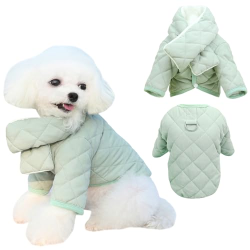 Kunyeah Warmer Hundemantel mit Schal Haustier Baumwolle kaltes Wetter Outfit dicken Welpen Kleidung Karierten Muster Haustier Schnee Jacke Katze Winter Herbst Overall (Grün, 2XL) von Kunyeah