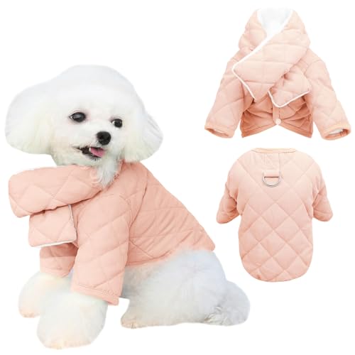 Kunyeah Warmer Hundemantel mit Schal Haustier Baumwolle kaltes Wetter Outfit dicken Welpen Kleidung Karierten Muster Haustier Schnee Jacke Katze Winter Herbst Overall (Rosa, 2XL) von Kunyeah