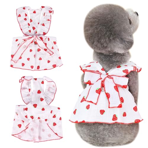 Kunyeah hundekleid mädchen sommerkleid prinzessin erdbeeren ärmellos welpen kleiderkleid mit schleife katzenkostüm dekorative katzenkostüm mit leinenring weste atmungsaktive weste für von Kunyeah