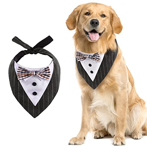 Kuoser Hunde Smoking Hundehalstuch, Fliege für Hunde Hochzeit Formelle Hund Krawatte Outfit, Haustier Halstücher Bandana für Mittelgroße & Große Hunde, Verstellbar Hunde Fliege Max.Halsumfang 60cm von Kuoser