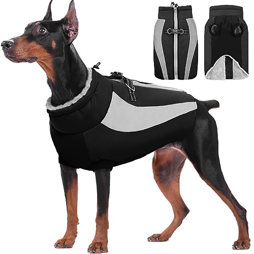 Kuoser Extras Wärme Hundemantel, Winddicht Hundejacke, Reflektierend Hundemantel Grosse Hunde, Hundemantel Winter, Moden Wintermantel Hund, Hundemantel Wasserdicht Schwarz XXXL von Kuoser