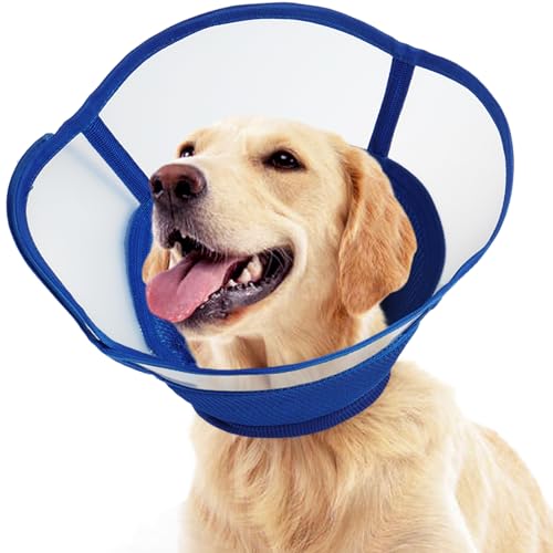 Kuoser Halskrause Hund Weich, Leckschutz Schutzkragen Hund, Comfy Cone Hund, Einstellbarer Halskrause für Hunde Nach op, Atmungsaktive Haustier Elisabethanischer, Halskrause Katze, Blau, L von Kuoser