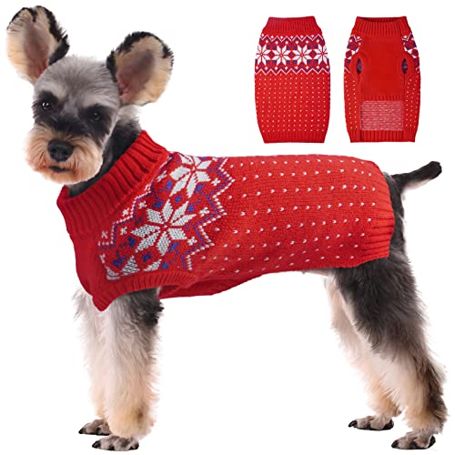 Kuoser Hund Katze Strickpullover Welpe Weihnachten Warme Strickwaren Haustier Winter Pullover Weste Schneeflocke Muster Kleine Mittlere Hunde Rollkragen Kaltes Wetter Pullover für Urlaub Xmas von Kuoser