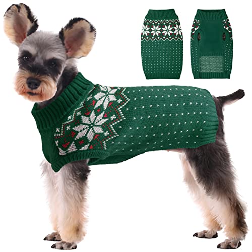 Kuoser Hund Katze Strickpullover Welpe Weihnachten Warme Strickwaren Haustier Winter Pullover Weste Schneeflocke Muster Kleine Mittlere Hunde Rollkragen Kaltes Wetter Pullover für Urlaub Xmas von Kuoser