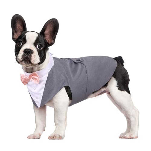 Kuoser Hund Smoking Anzug & Bandana Set, Haustier Fomal Kleidung Hunde Mantel mit Abnehmbarer Fliege, Hundeanzug Welpe Kostüm Shirt für Hochzeit Halloween Geburtstag Party, S-XXL von Kuoser