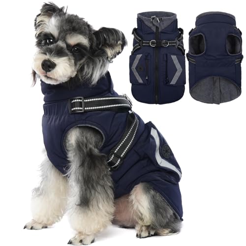 Kuoser Hundemantel,Hundemantel Für Kleine Hunde, Wasserdicht Hundemantel Winter, Hundejacke, Hundemantel Grosse Hunde, Hundemantel Mit Geschirr Blau L von Kuoser