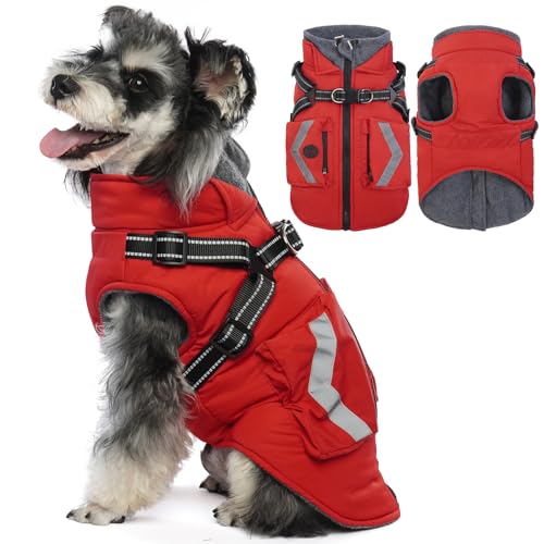 Kuoser Hundemantel,Hundemantel Für Kleine Hunde, Wasserdicht Hundemantel Winter, Hundejacke, Hundemantel Grosse Hunde, Hundemantel Mit Geschirr Rot M von Kuoser