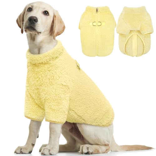 Kuoser Hundemantel Hundejacke Winter, Wärme Hundemäntel für Großer Hunde, Fleece Hunde Mantel mit Reißverschluss, Winddicht Wintermantel Hunde Draußen, Gelbe 2XL von Kuoser