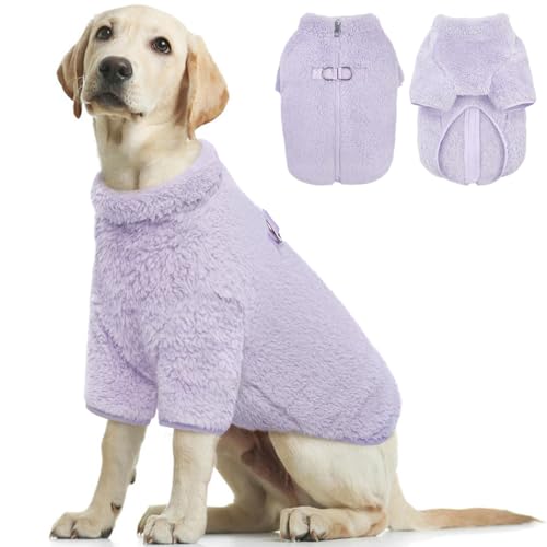 Kuoser Hundemantel Hundejacke Winter, Wärme Hundemäntel für Großer Hunde, Fleece Hunde Mantel mit Reißverschluss, Winddicht Wintermantel Hunde Draußen, Lila 2XL von Kuoser