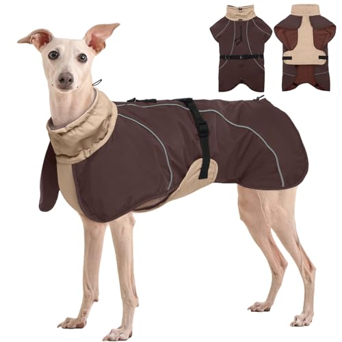 Kuoser Hundemantel für Kleine Hunde Hundejacke Große Hunde Haustier Wasserdicht Hundemantel Winter Hundemantel Warm Hunde Wintermantel mit Geschirr Hund Winterweste Winterjacke Braun 2XL von Kuoser