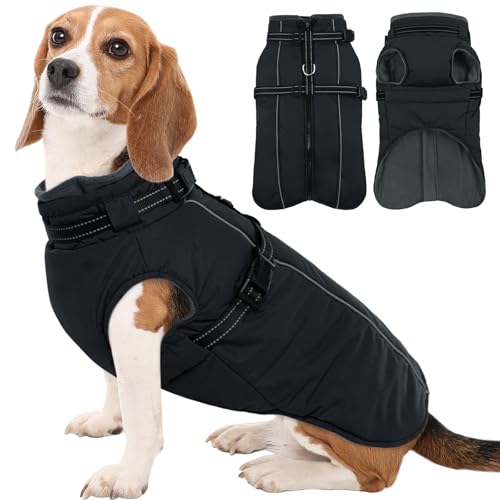 Kuoser Hundemantel für Mittelgroße Hunde, Wasserdicht Hundejacke Hundemantel mit Geschirr, Warm Hundemantel Winter, Hunde Wintermantel Fleecemantel Hundepullover, Hunde Winterjacke M Schwarz von Kuoser