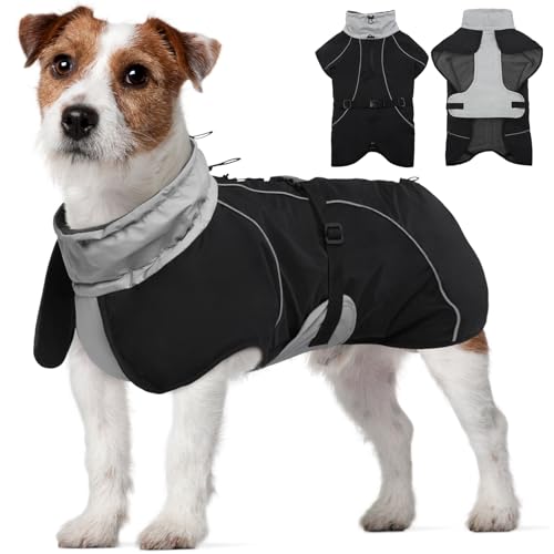 Kuoser Hundemantel für Kleine Hunde Hundejacke Große Hunde Haustier Wasserdicht Hundemantel Winter Hundemantel Warm Hunde Wintermantel mit Geschirr Hund Winterweste Winterjacke Schwarz M von Kuoser