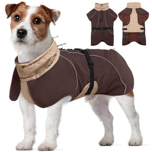 Kuoser Hundemantel für Kleine Hunde Hundejacke Große Hunde Haustier Wasserdicht Hundemantel Winter Hundemantel Warm Hunde Wintermantel mit Geschirr Hund Winterweste Winterjacke Braun M von Kuoser