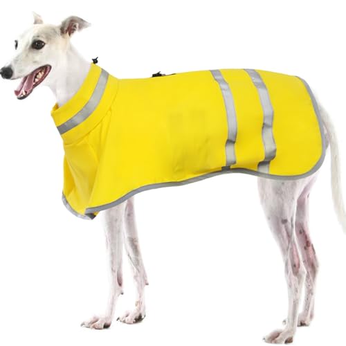 Kuoser Hunderegenmantel Wasserdicht, Hunde Regenmantel für Große Hunde, Winddichter Hunderegenjacke mit Beingurten, Hunde Regenjacken mit Reflektierenden Streifen, Doppelt Zipper Gurtloch, Gelb XXL von Kuoser