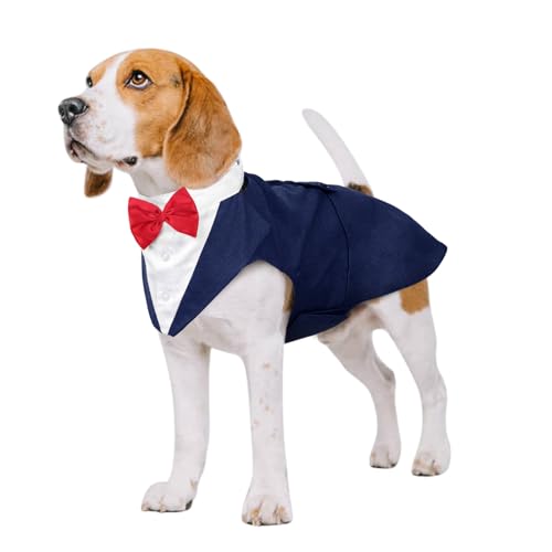 Kuoser Hund Smoking Anzug & Bandana Set, Haustier Fomal Kleidung Hunde Mantel mit Abnehmbarer Fliege, Hundeanzug Welpe Kostüm Shirt für Hochzeit Halloween Geburtstag Party, S-XXL von Kuoser