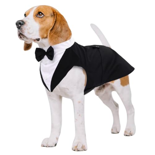 Kuoser Hund Smoking Anzug & Bandana Set, Haustier Fomal Kleidung Hunde Mantel mit Abnehmbarer Fliege, Hundeanzug Welpe Kostüm Shirt für Hochzeit Halloween Geburtstag Party, S-XXL von Kuoser