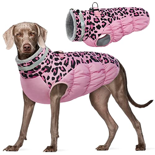 Kuoser Warme Hundejacke, Reflektierende Hundemantel, Winddichte Hundemantel für Kleine Hunde,Moden Hundemantel Grosse Hunde, Hunde Wintermantel, Hundemantel Mit Geschirr Rosa L von Kuoser