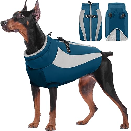 Kuoser Extras Wärme Hundemantel, Winddicht Hundejacke, Reflektierend Hundemantel Grosse Hunde, Hundemantel Winter, Moden Wintermantel Hund, Hundemantel Wasserdicht Blau XXXL von Kuoser