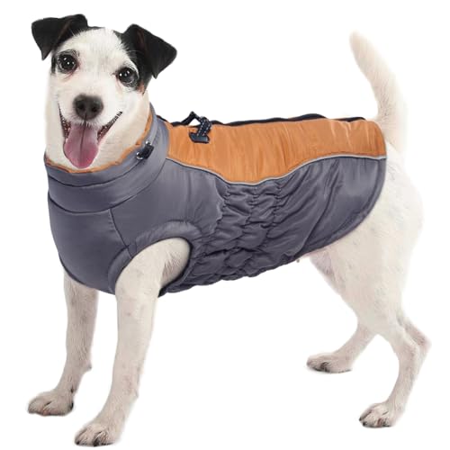 Kuoser Winter Hundemantel, Wärme Hundejacke für Kleine Hunde Hundebekleidung, Wasserdicht Hundemantel für Hunde Wintermantel, Fleece Winterjacke Hunde, Braun, XS von Kuoser