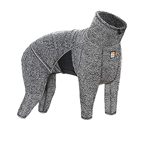 Kurgo Hunde-Einteiler, Body für Hunde, Erholungsanzug, Haustier-Pyjama, reduziert Angstzustände, enthält Haarausfall, Leinenöffnung, reflektierend, Stowe-Basisschicht, Heather Black/Grey, Größe L von Kurgo