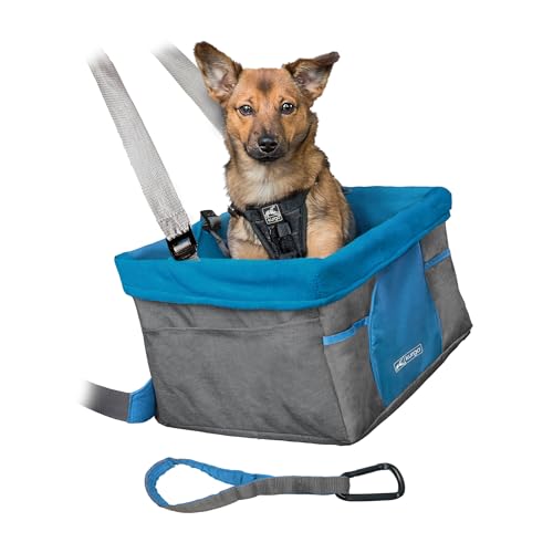 Kurgo Skybox Sitzerhöhung Auto für Hunde & Haustiere, Hunde Autositz, inkl. Hunde Anschnallgurt Auto Farbe: Heather Charcoal, K01724, Grau/Blau, Front Car Seat von Kurgo