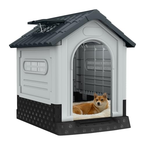 Kuro sagol Hundehütte Outdoor Hundehöhle Hundehaus mit Tür und Oberlichter Wasserdicht & UV-beständig Draußen Kunststoff Haustierhaus 105x89x99cm - Ideal für den Innen- und Außenbereich von Kuro-sagol