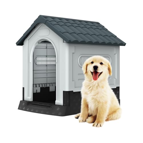 Kuro sagol Hundehütte Outdoor Hundehöhle Hundehaus mit Tür und Oberlichter Wasserdicht & UV-beständig Draußen Kunststoff Haustierhaus 79,5x70,5x78cm - Ideal für den Innen- und Außenbereich von Kuro-sagol