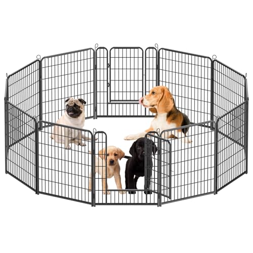 Kuro sagol Welpenauslauf 80cm hoch - Gehege mit automatischer Verriegelung - Ideal für Hunde, Katzen, Kaninchen - Perfekt für den Garten und die Spielzone im Freien - 12tlg von Kuro-sagol