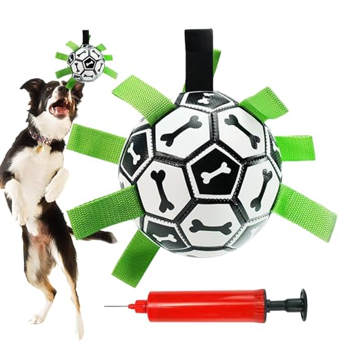 Kustimantu Hundefußballkugel, Hundefußballkugel mit Gurten, Tauziehen des Kriegsfußballs, Langeweile im Freien, Welpenkauen, unzerstörbares Welpenwasserspielzeug, damit sie beschäftigt sind von Kustimantu