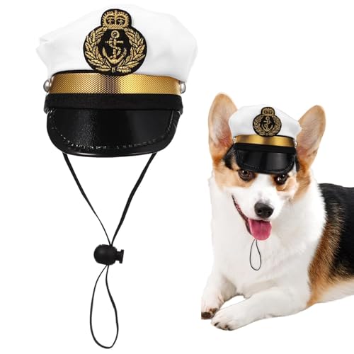 Kustimantu Seemannshut für Hund, Haustier Captain Hut - Verstellbarer String White Captain Hut | Party Headwear Dress -up -Foto -Requisiten, Haustiervorräte, Cosplay -Kostümzubehör von Kustimantu