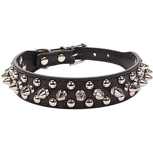 Hundehalsband aus Leder mit Spikes, Hundehalsband mit Spikes, Hundehalsband mit Nieten für mittelgroße Hunde, Hundehalsband mit Nieten und Spikes, (Black) von Kuuleyn