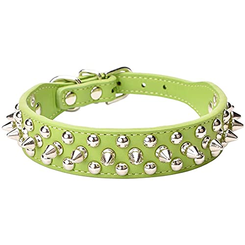 Hundehalsband aus Leder mit Spikes, Hundehalsband mit Spikes, Hundehalsband mit Nieten für mittelgroße Hunde, Hundehalsband mit Nieten und Spikes, (Green) von Kuuleyn