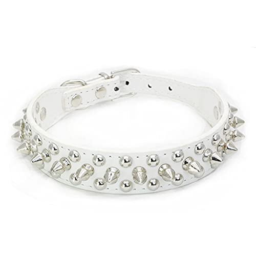 Hundehalsband aus Leder mit Spikes, Hundehalsband mit Spikes, Hundehalsband mit Nieten für mittelgroße Hunde, Hundehalsband mit Nieten und Spikes, (White) von Kuuleyn