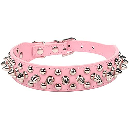 Hundehalsband aus Leder mit Spikes, Hundehalsband mit Spikes, Hundehalsband mit Nieten für mittelgroße Hunde, Hundehalsband mit Nieten und Spikes, (pink) von Kuuleyn