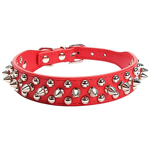 Hundehalsband aus Leder mit Spikes, Hundehalsband mit Spikes, Hundehalsband mit Nieten für mittelgroße Hunde, Hundehalsband mit Nieten und Spikes, (red) von Kuuleyn