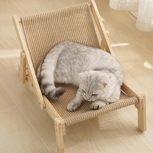 Katzenliege, Sisal, erhöhtes Bett aus Holz, Klappstuhl für Katzen, Mini-Liege aus natürlichem Massivholz, für Katzen, Katzen, erhöhte Liegefläche, Sisal von Kuxiptin