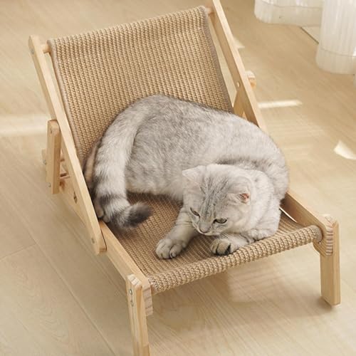 Katzenliege, Sisal, erhöhtes Bett aus Holz, Klappstuhl für Katzen, Liege aus natürlichem Massivholz, für Katzen, Katzen, erhöhte Liegefläche, Sisal von Kuxiptin