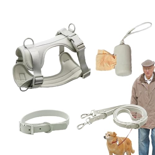 Kuxiptin Hundegeschirr-Set für kleine Hunde, kein Ziehen, Hundegeschirr mit Leine, Sicherheitshalsband, verstellbar, mit Kotbeutelhalter von Kuxiptin