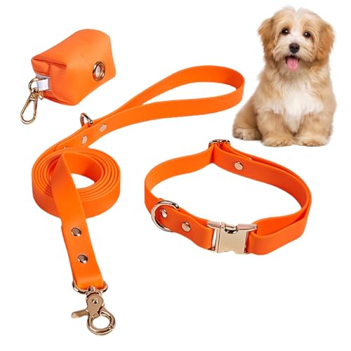 Kuxiptin Hundeleine und Hundehalsband | Hundehalsband und Leine passendes Set | Verstellbares Hundehalsband und Leine Passendes Set mit Kotbeutel für kleine und mittelgroße Hunde von Kuxiptin