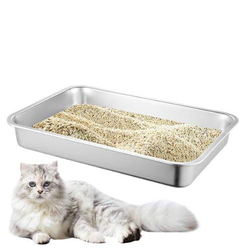 Kuxiptin Katzentoiletten, Katzentoiletten - Katzentoilette Metalltoilette | Katzenkotbox aus Edelstahl, spritzwassergeschützte und antihaftbeschichtete Katzentoiletten für große und kleine Katzen, von Kuxiptin