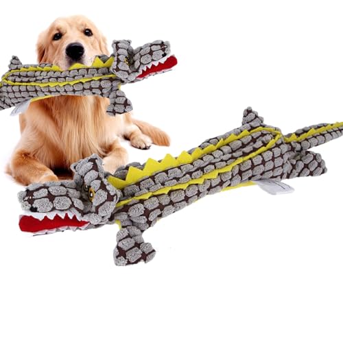 Kuxiptin Kauspielzeug aus Plüsch für Hunde, quietschendes Hundespielzeug, interaktives Spielzeug – robust und unverwüstlich – interaktives quietschendes Krokodil, weich, für aggressive Kauer, von Kuxiptin