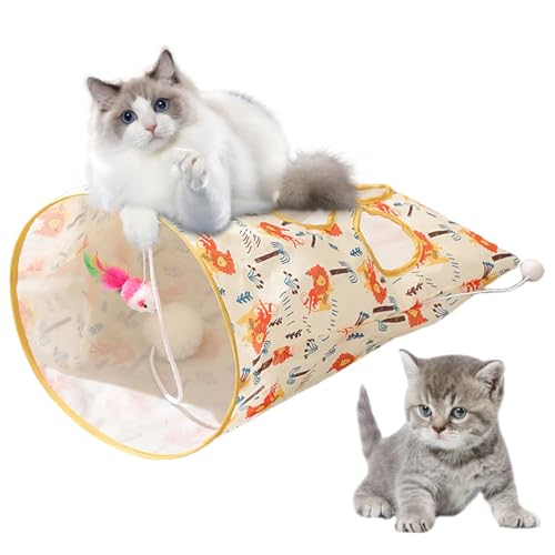 Kuxiptin Tunnel für Katzen,Katzentunnel für Wohnungskatzen,Tragbarer Crinkle Bag Katzentunnel - Katzenspieltunnel-Spielzeug mit 1 kleinen Maus, 3 Spielzeugbällen, Versteckspiel für Kätzchen von Kuxiptin