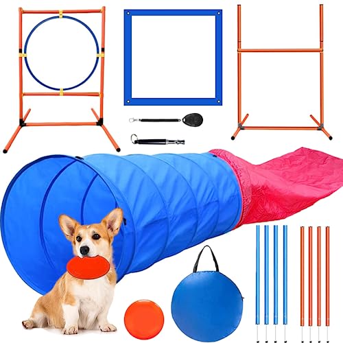 Kvittra Dog Agility Training Equipment Set, Dog Agility Course Backyard Set Dog obstacle course play kit with 2 Dog Jump, Hürde, Blind and Standard Tunnel and Weave Poles for Indoor Outdoor Games von Kvittra