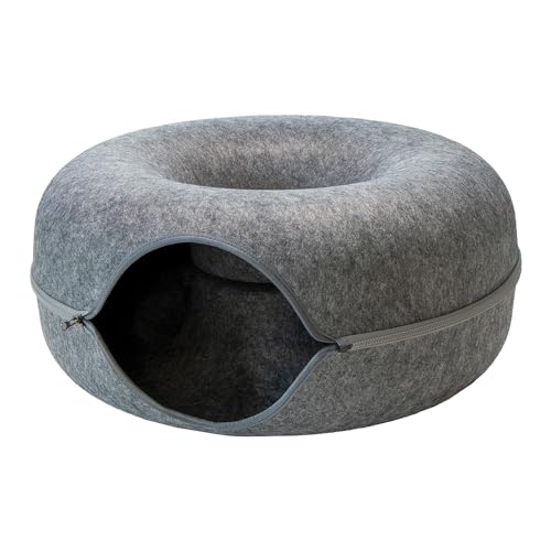 Katzentunnel Katzen Donut Katzenhöhle Katzenbett Spielhöhle für Ihr Liebling, rund, Maße 60x60x28 cm, aus robustem Filz gefertigt, Grau. Multifunktionales Design: zum Spielen,Schlafen oder Kratzen von Kvota