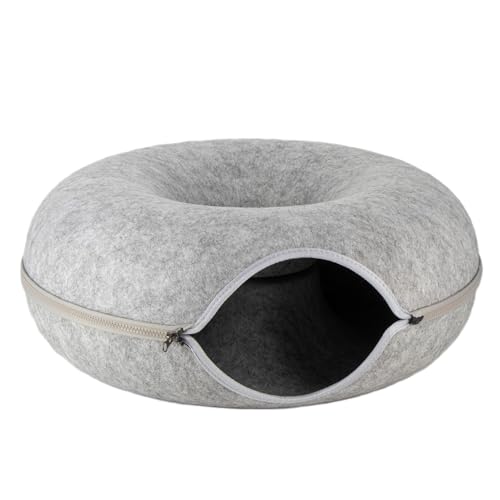 Katzentunnel Katzenhöhle Katzen Donut, Maße 50x50x20cm, Farbe: Grau,aus Filz gefertigt, runde Form, modernes Design, Katzen Höhle, zum Spielen zum Schlafen zum Kratzen von Kvota